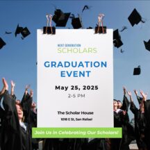 graduation event flyer, students in gowns throwing up caps